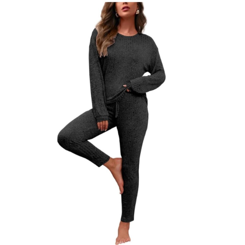 Soft Long Sleeve Pajama Set V-Neck Lounge Sleepwear S-XXL